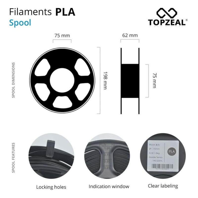 TOPZEAL 3D Printer PLA Filament 1 75mm Filament Dimensional Accuracy 0 02mm 1KG 343M 2 2LBS 3